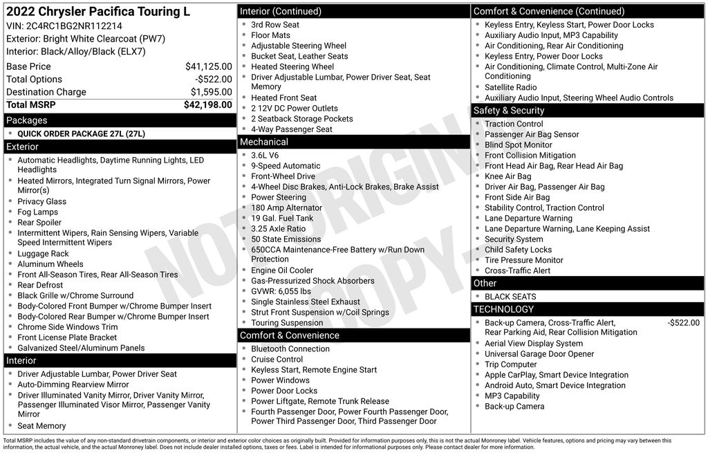 2022 Chrysler Pacifica Touring L FWD