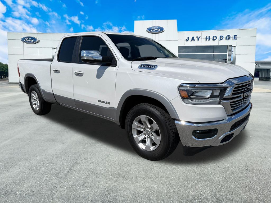 Ivory White Tri-Coat Pearlcoat 2021 RAM 1500 Laramie Quad Cab RWD Pickup Truck 4X2 8-Speed Automatic