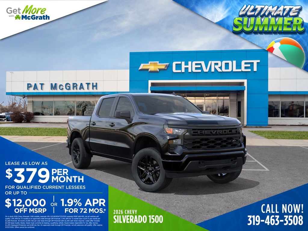 Black 2026 Chevrolet Silverado 1500 Custom Crew Cab 4WD Pickup Truck Four-Wheel Drive 8-Speed Automatic