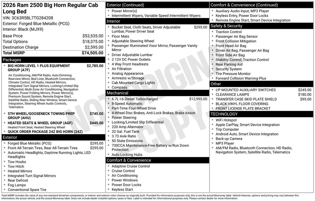 new 2026 Ram 2500 car, priced at $66,825