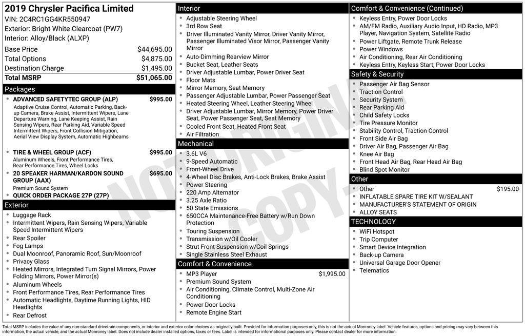 Used Car 2019 Chrysler Pacifica  Limited For Sale Under $20,000 In Austin, Texas