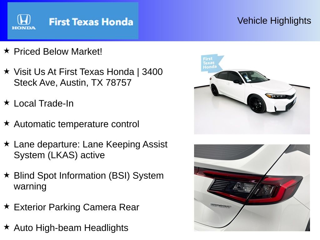 Used Car 2025 Honda Civic  Sport For Sale Under $30,000 In Austin, Texas