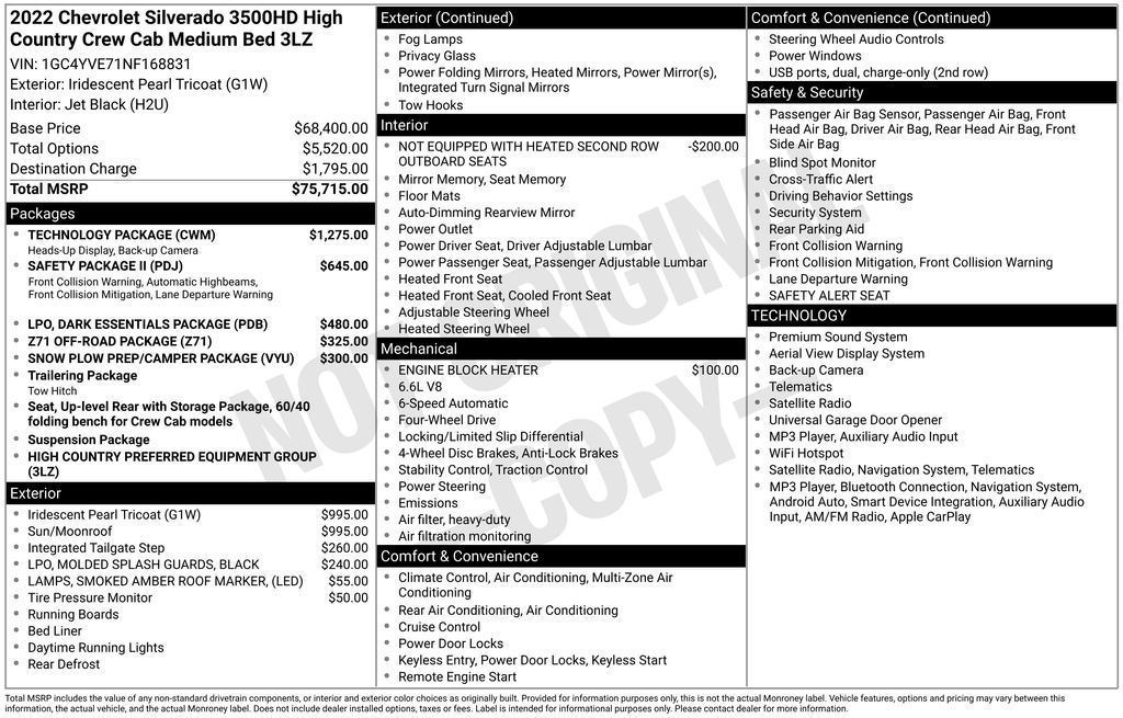 White (Iridescent Pearl Tricoat) 2022 Chevrolet Silverado 3500HD Pickup Truck Four-Wheel Drive 6-Speed Automatic