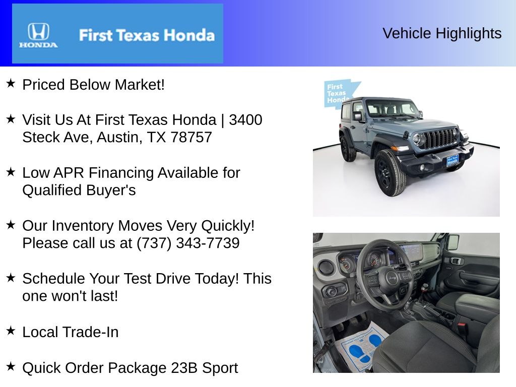 Used Car 2025 Jeep Wrangler  Sport For Sale Under $30,000 In Austin, Texas