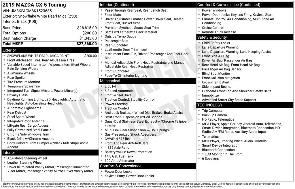 Certified Used 2019 White Mazda Touring image 7