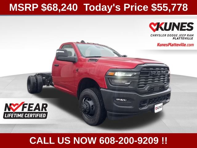 Molten Red Pearlcoat 2025 RAM 3500 Chassis Tradesman Regular Cab LB DRW 4WD Pickup Truck Four-Wheel Drive 8-Speed Automatic