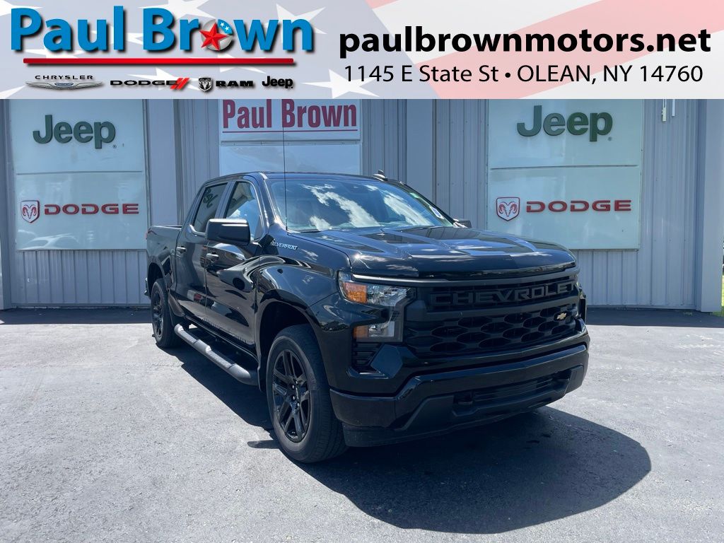 Black 2023 Chevrolet Silverado 1500 Custom Crew Cab 4WD Pickup Truck Four-Wheel Drive 8-Speed Automatic