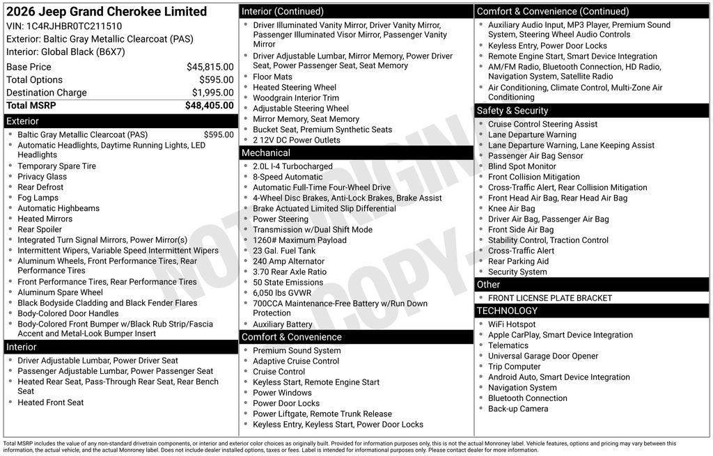 new 2026 Jeep Grand Cherokee car, priced at $40,007