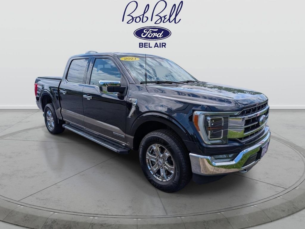 Blue 2021 Ford F-150 Lariat SuperCrew 4WD Pickup Truck Four-Wheel Drive Automatic