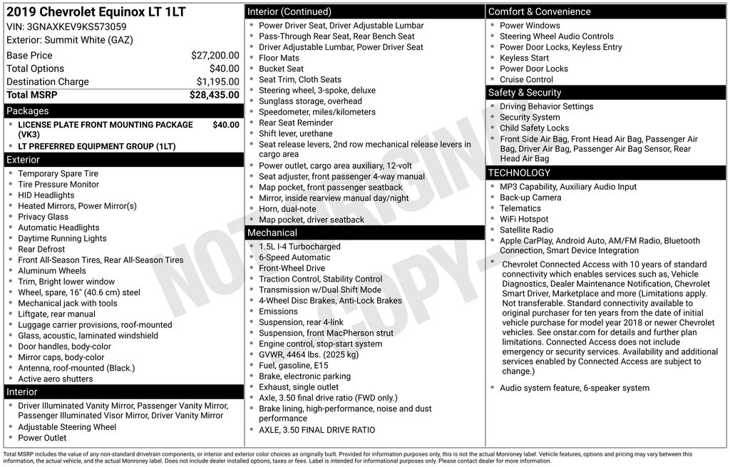 2019 Chevrolet Equinox LT White at Bob Ruth Ford