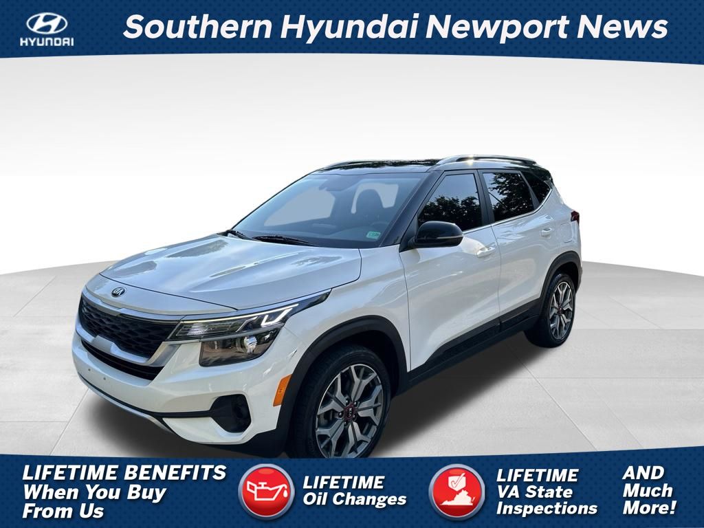 Clear White/Black Roof 2021 Kia Seltos S Turbo AWD SUV / Crossover All-Wheel Drive 7-Speed Automatic