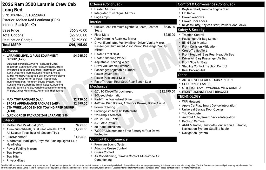 new 2026 Ram 3500 car, priced at $87,922