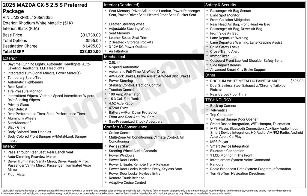 2025 Rhodium White Metallic Mazda CX-5 2.5 S Preferred Package AWD SUV