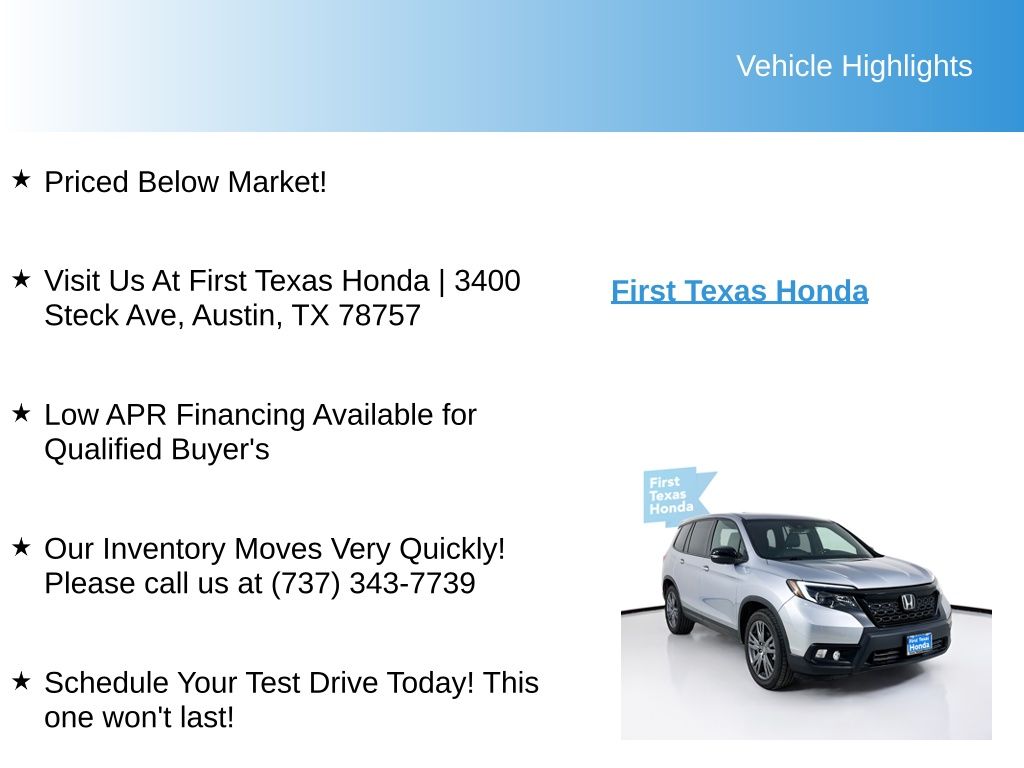 Used Car 2020 Honda Passport  Ex-l For Sale Under $25,000 In Austin, Texas
