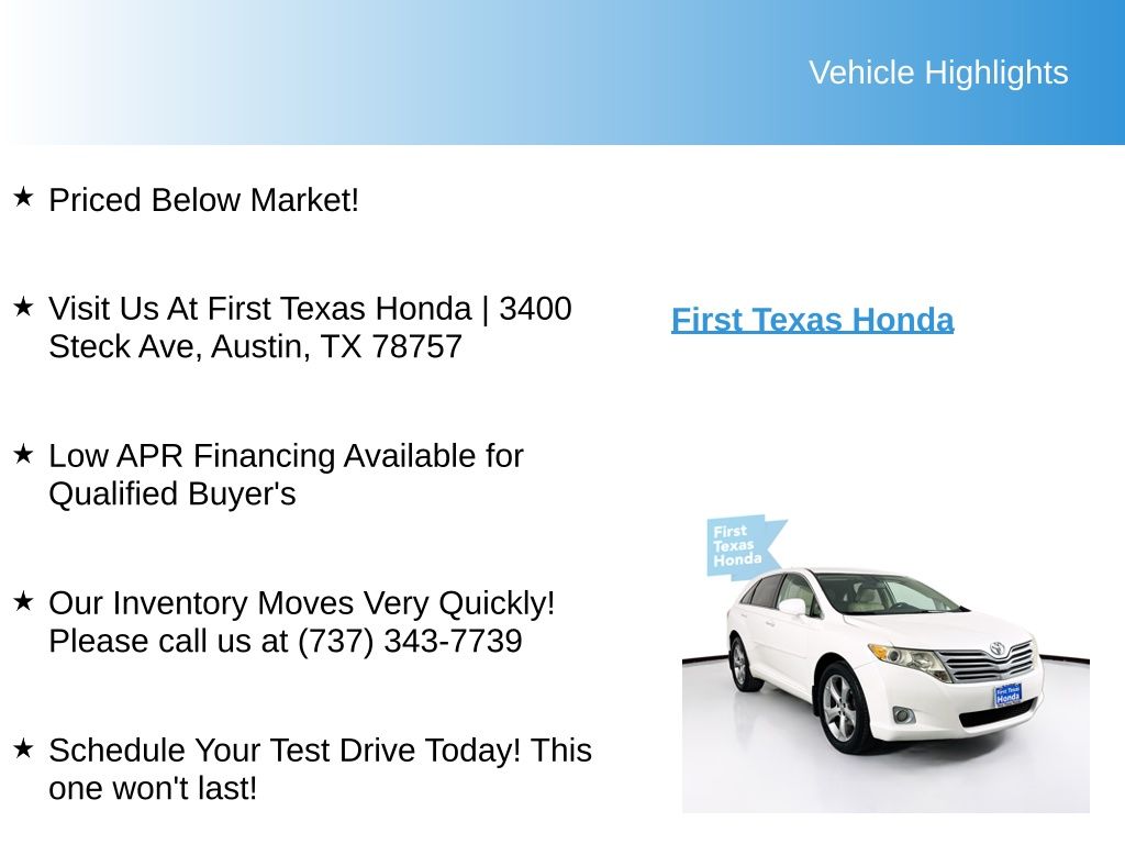 Used Car 2009 Toyota Venza  Base For Sale Under $10,000 In Austin, Texas