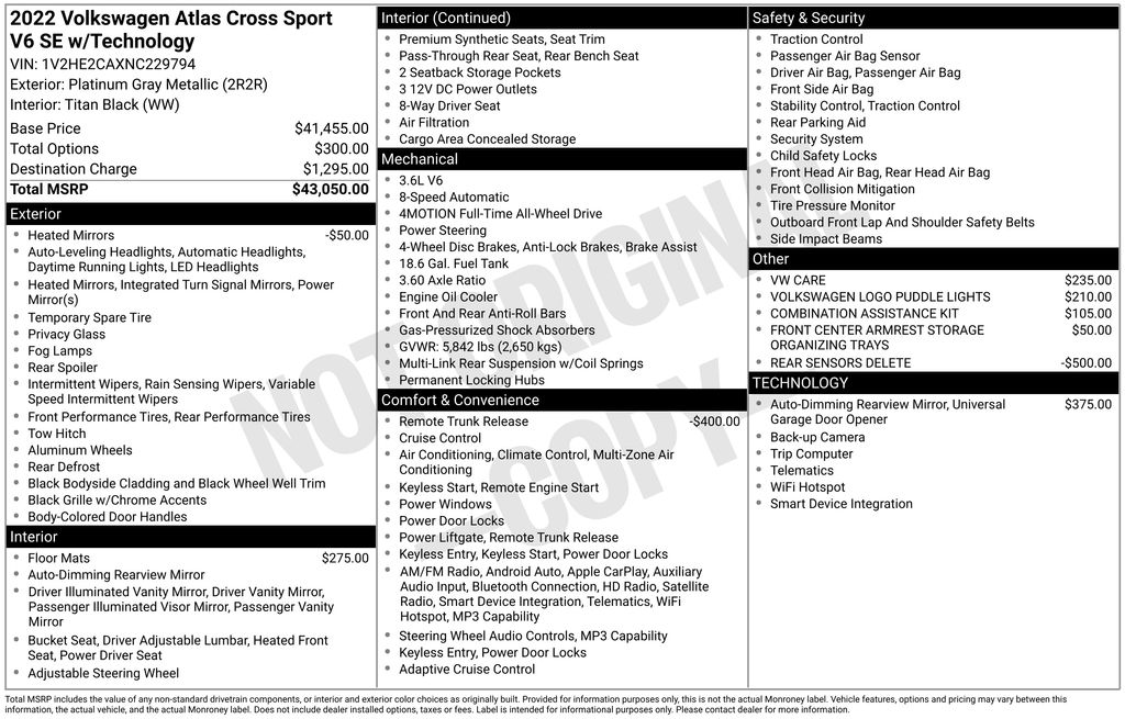 2022 Volkswagen Atlas Cross Sport 3.6L V6 SE w/Technology