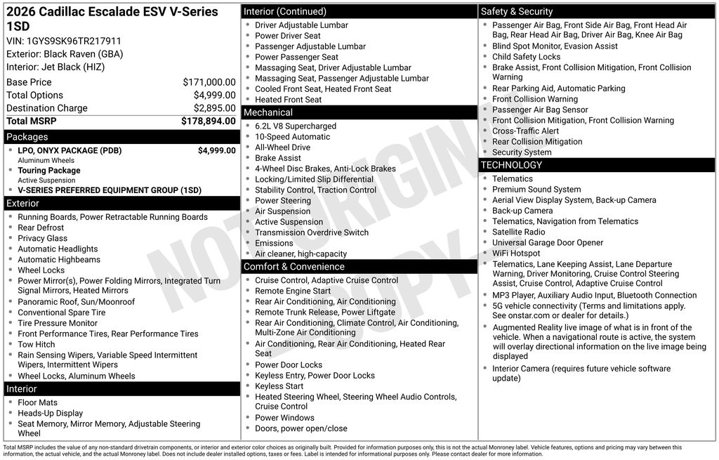 Black Raven 2026 Cadillac Escalade-V SUV / Crossover All-Wheel Drive