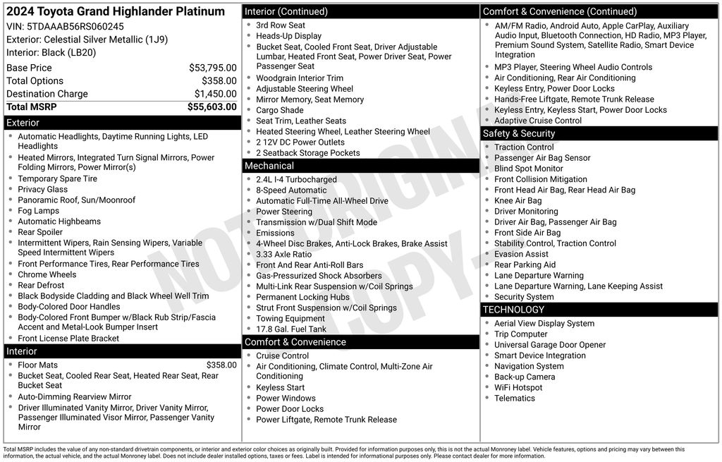 Used Car 2024 Toyota Grand Highlander  Platinum For Sale Under $50,000 In Austin, Texas