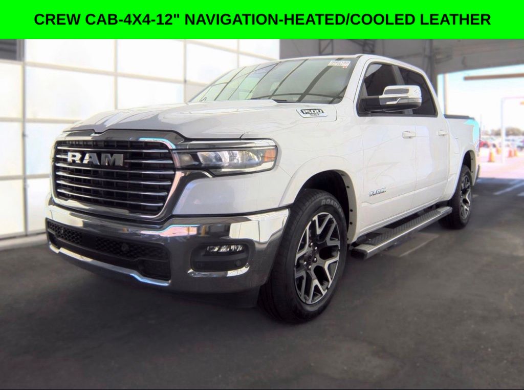 Ivory White Tri-Coat Pearlcoat 2025 RAM 1500 Pickup Truck Four-Wheel Drive 8-Speed Automatic