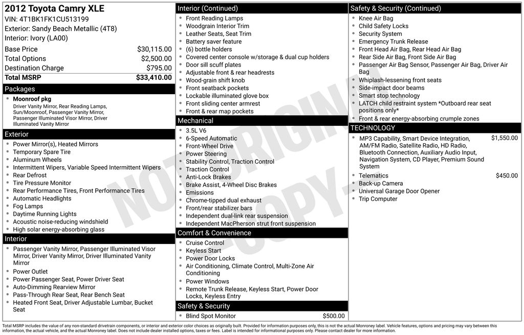 Used 2012 Gold Toyota XLE image 2