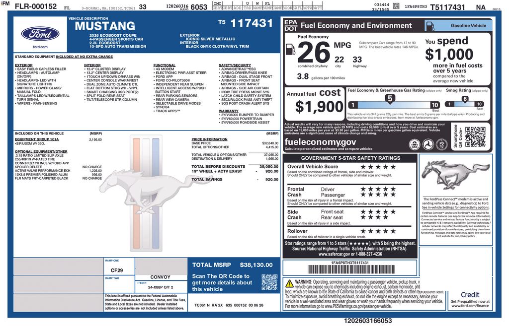 2026 Iconic Silver Metallic Ford Mustang EcoBoost RWD Coupe