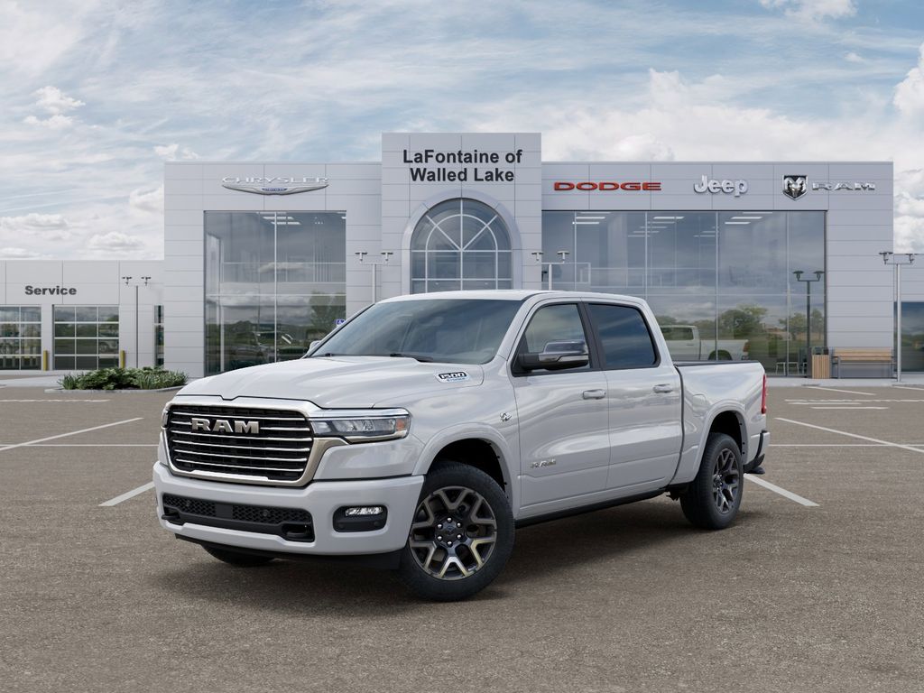 Bright White Clearcoat 2026 RAM 1500 Laramie Crew Cab 4WD Pickup Truck Four-Wheel Drive 8-Speed Automatic