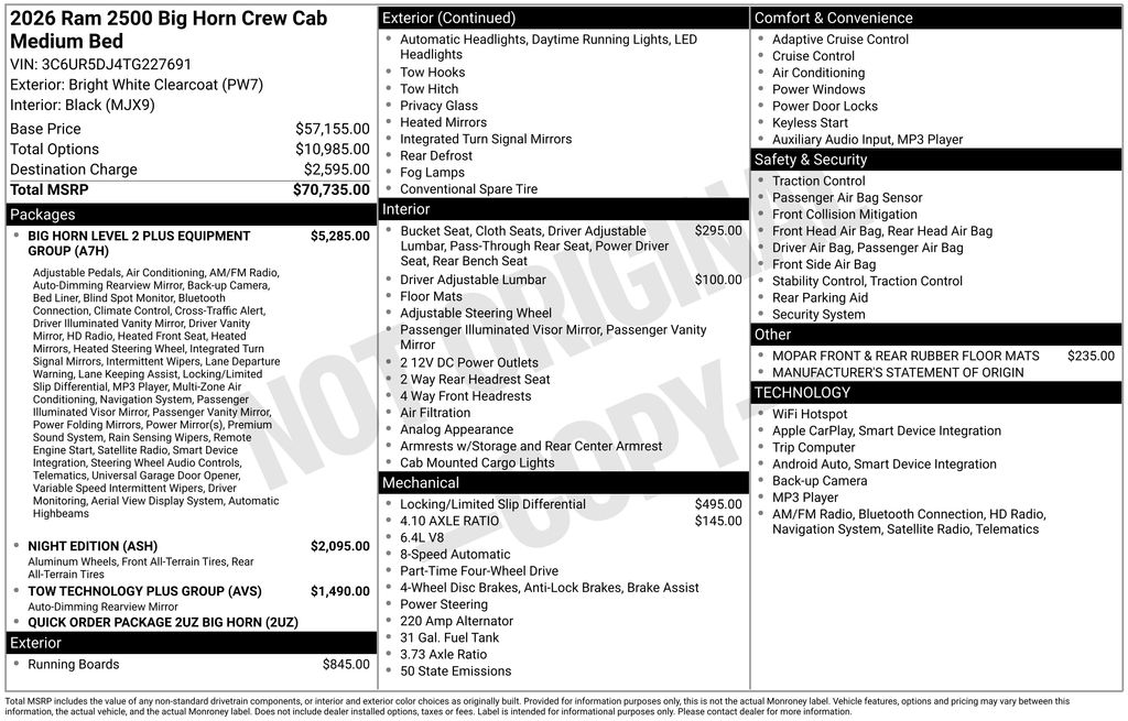 new 2026 Ram 2500 car, priced at $57,767