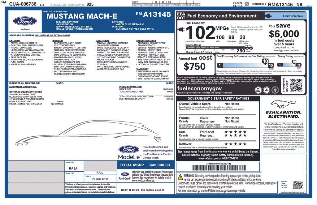 Certified 2024 Ford Mustang Mach-E Select RWD with VIN 3FMTK1R40RMA13145 for sale in Redlands, CA