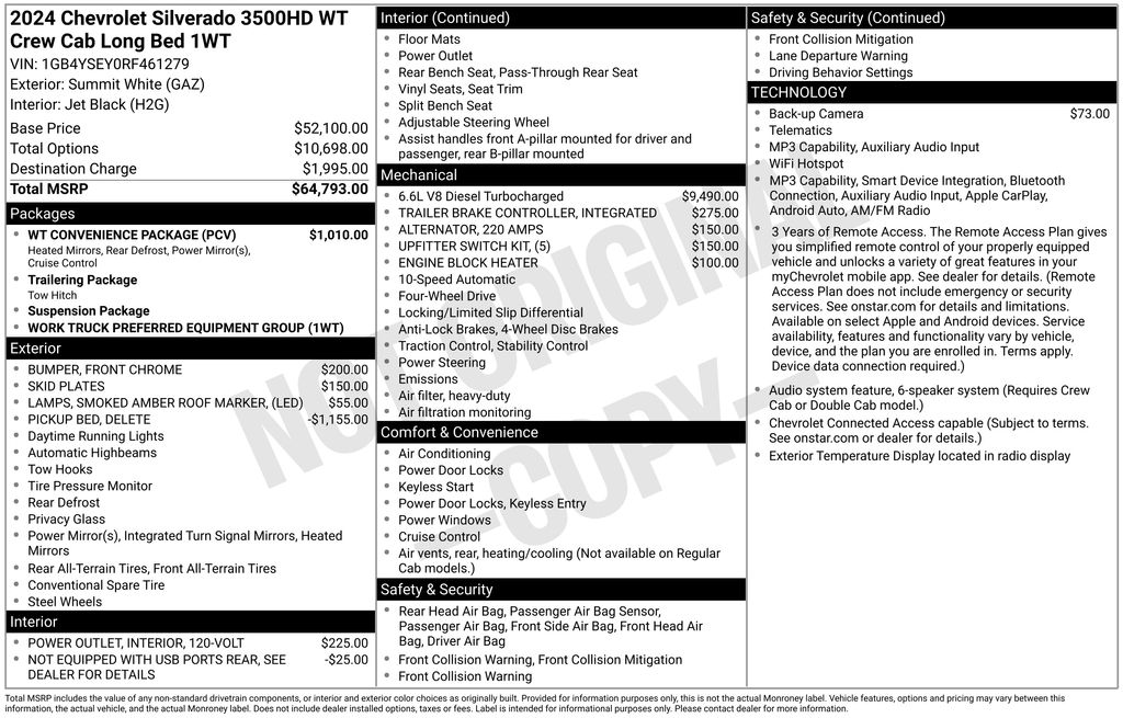 Summit White 2024 Chevrolet Silverado 3500HD Pickup Truck Four-Wheel Drive Automatic