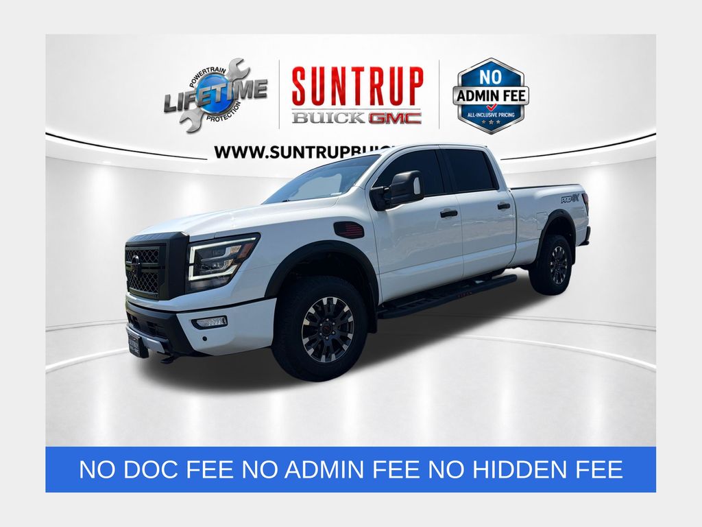 Glacier White 2023 Nissan Titan Pickup Truck Four-Wheel Drive 9-Speed Automatic