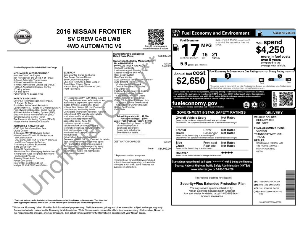 2016 Nissan Frontier SV photo
