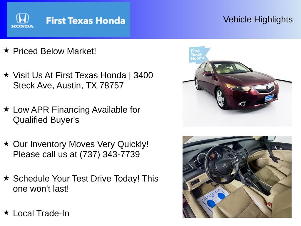 Used Car 2012 Acura Tsx  2.4 For Sale Under $10,000 In Austin, Texas