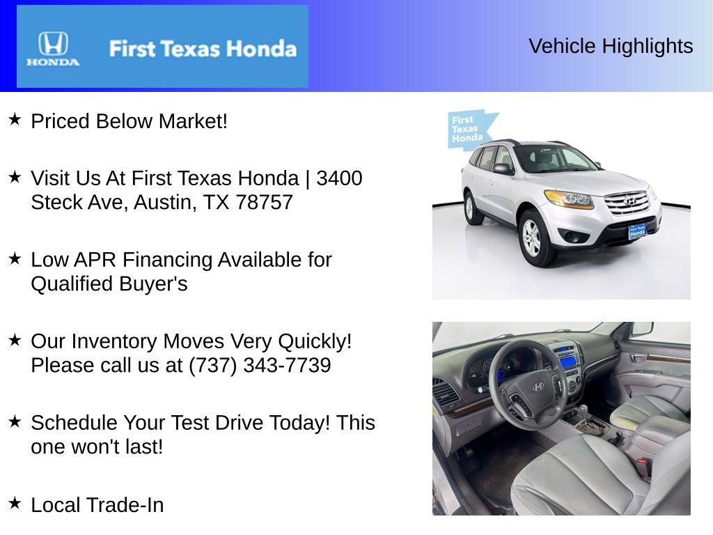 Used Car 2011 Hyundai Santa Fe  Gls For Sale Under $10,000 In Austin, Texas