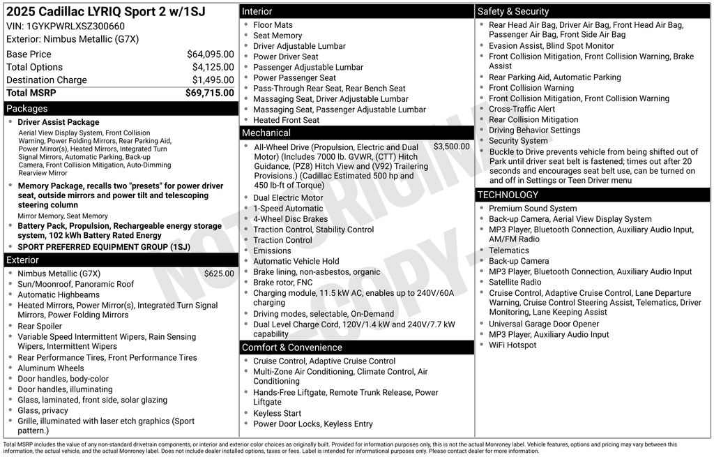 Nimbus Metallic 2025 Cadillac LYRIQ SUV / Crossover All-Wheel Drive 1-Speed Automatic