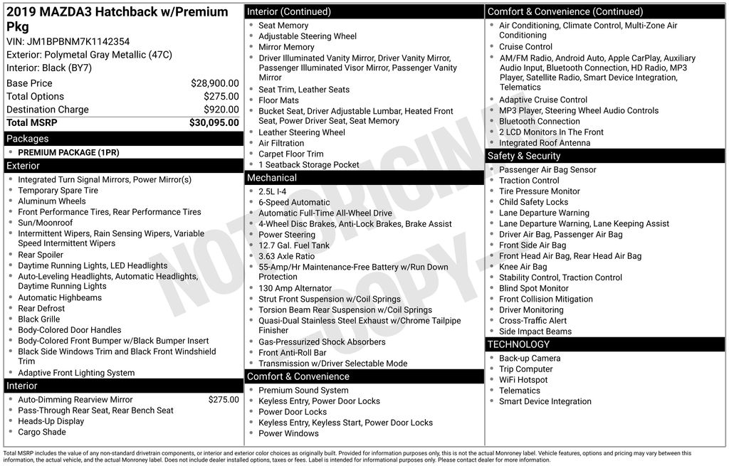 2019 Mazda Mazda3 Hatchback Premium Package