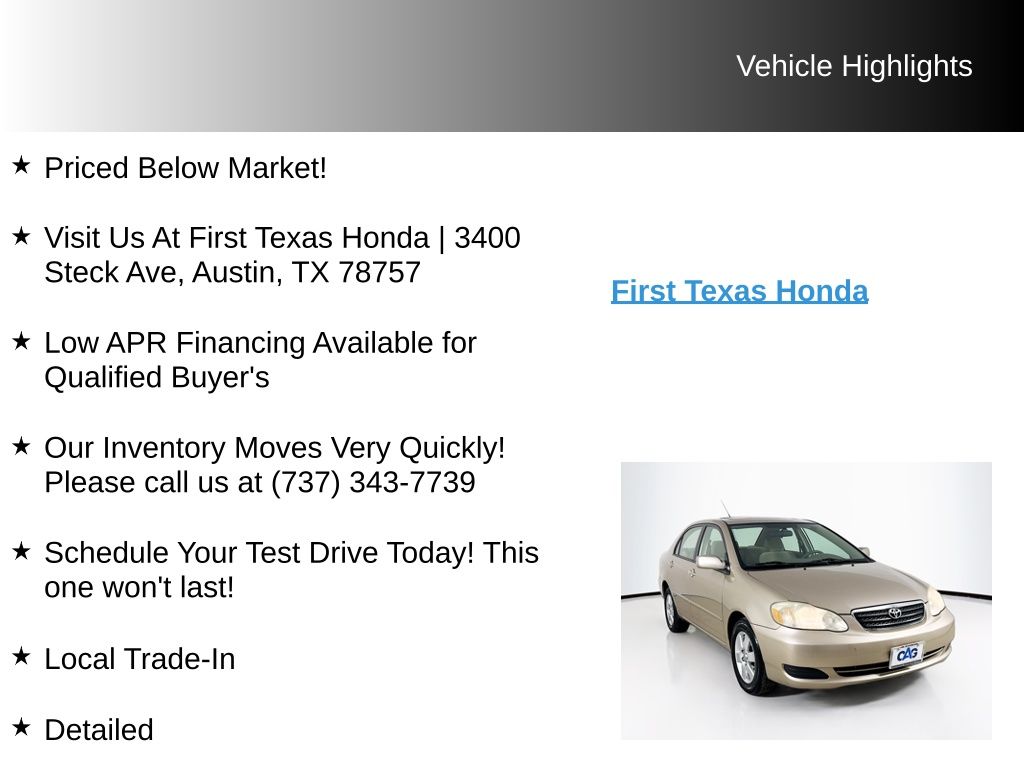 Used Car 2006 Toyota Corolla  Ce For Sale Under $10,000 In Austin, Texas