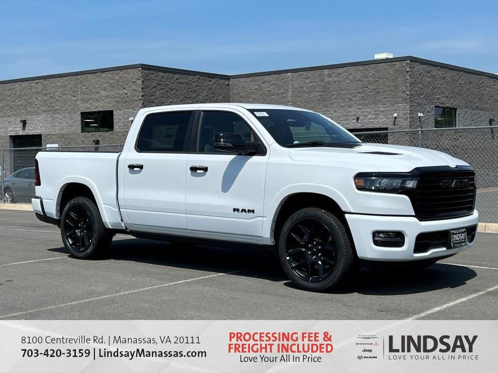 Bright White Clearcoat 2025 RAM 1500 Laramie Crew Cab 4WD Pickup Truck Four-Wheel Drive 8-Speed Automatic