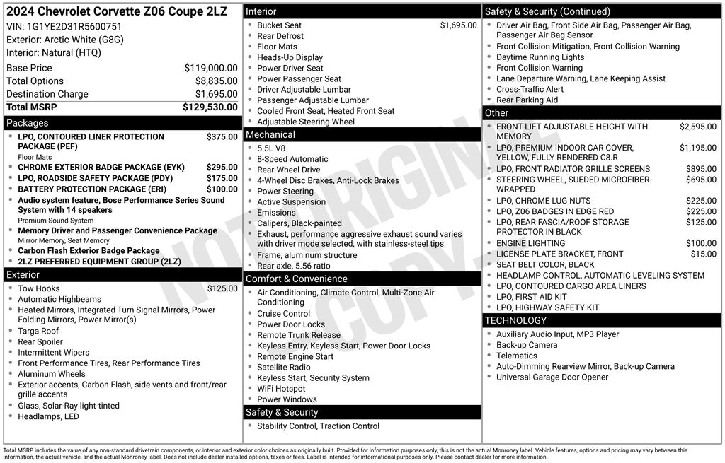 used 2024 Chevrolet Corvette car, priced at $104,095