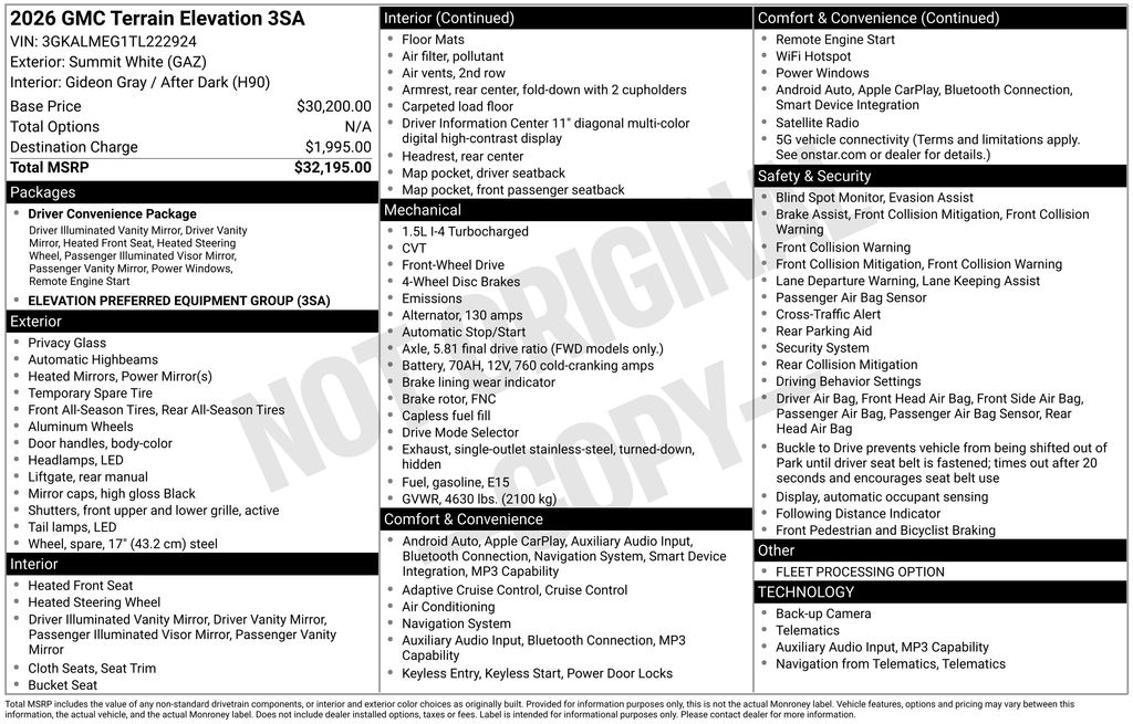 Summit White 2026 GMC Terrain SUV / Crossover Front-Wheel Drive Continuously Variable Transmission
