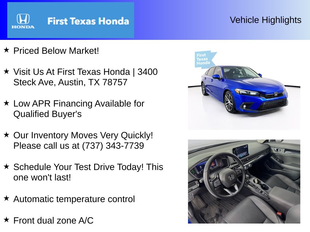 New Car 2023 Honda Civic  Touring For Sale Under $30,000 In Austin, Texas