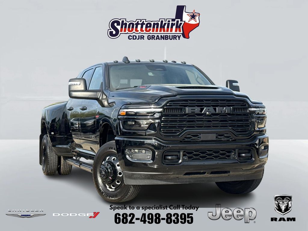 Diamond Black Crystal Pearlcoat 2025 RAM 3500 Laramie Mega Cab DRW 4WD Pickup Truck Four-Wheel Drive 8-Speed Automatic