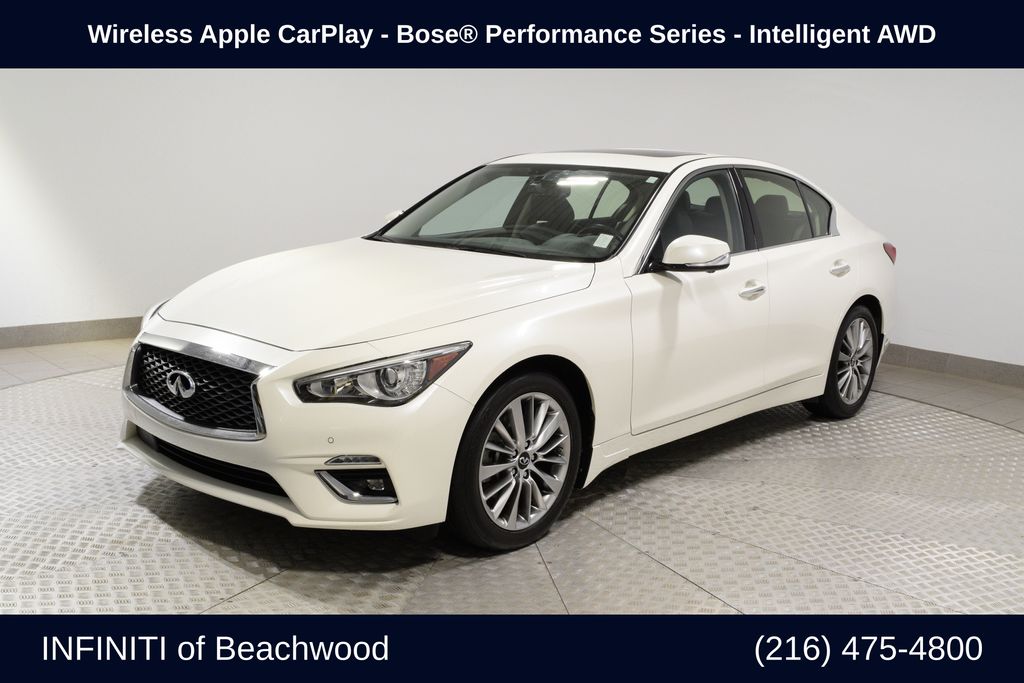 Majestic White 2022 INFINITI Q50 Luxe AWD Sedan All-Wheel Drive 7-Speed Automatic Overdrive