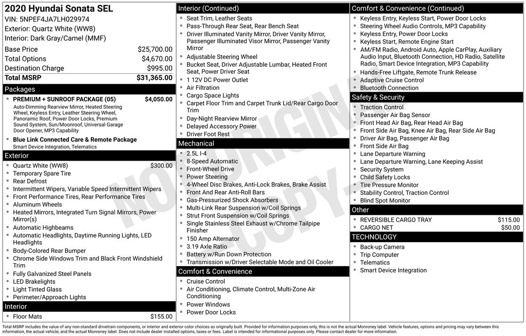 Used 2020 White Hyundai SEL image 2