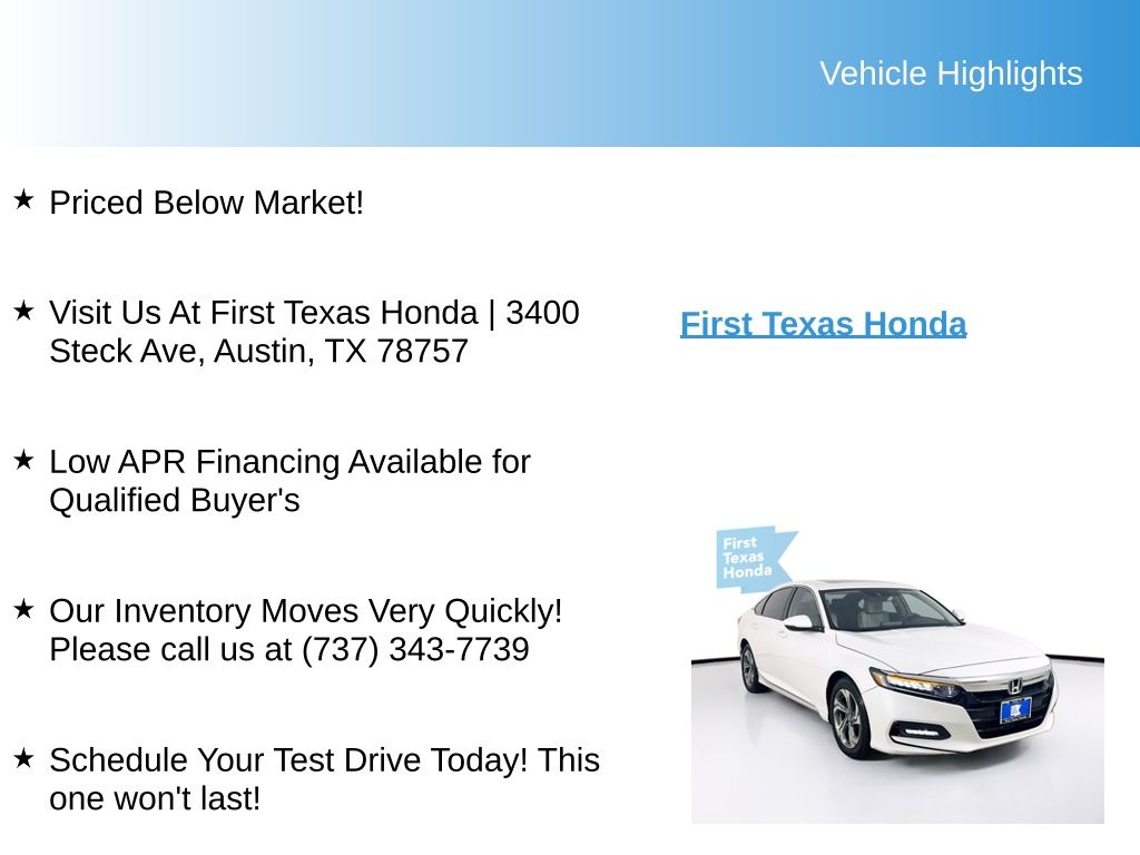 Used Car 2018 Honda Accord  Ex-l For Sale Under $20,000 In Austin, Texas
