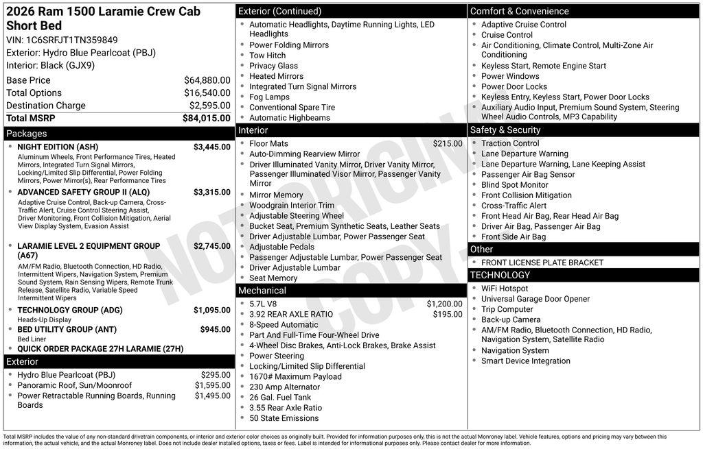 new 2026 Ram 1500 car, priced at $69,473