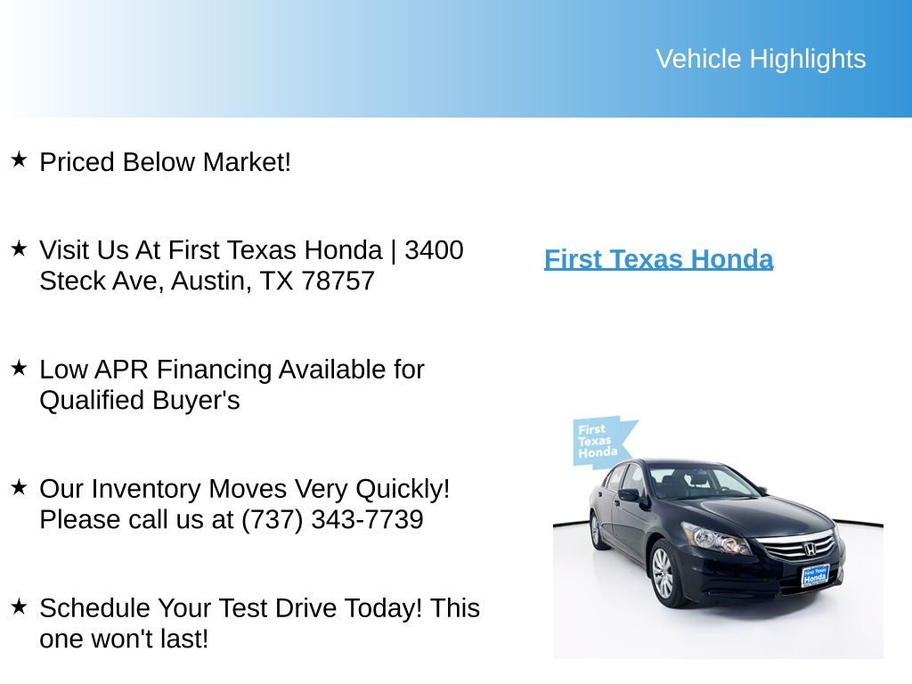 Used Car 2012 Honda Accord  Ex-l For Sale Under $12,000 In Austin, Texas