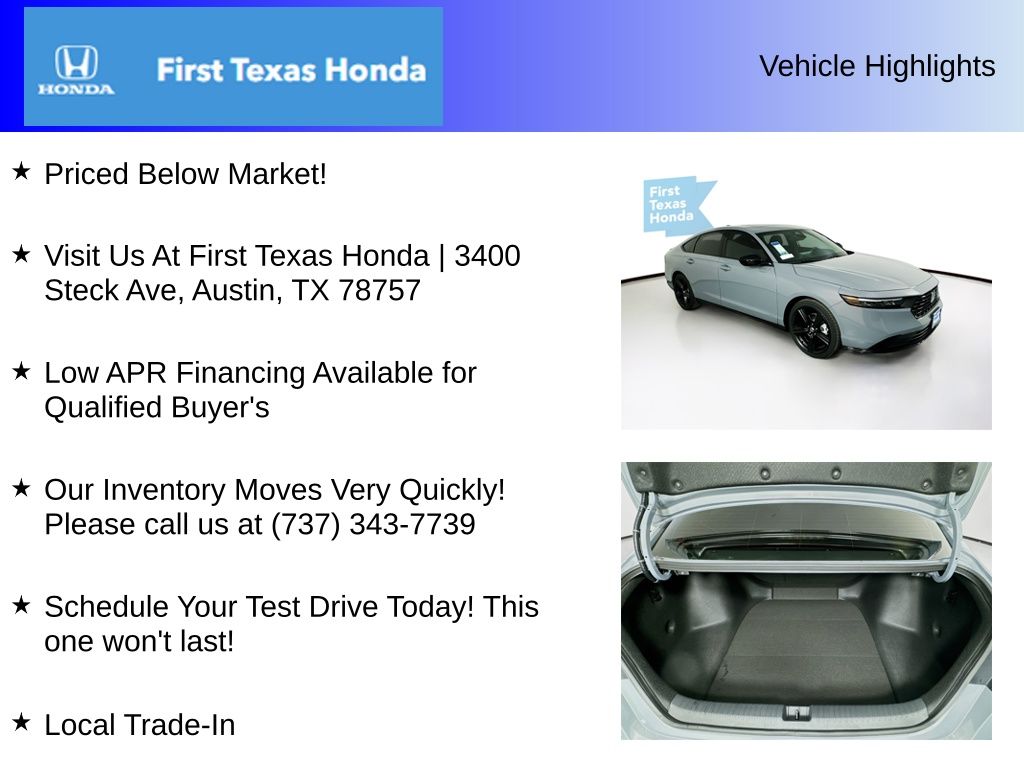 New Car 2025 Honda Accord Hybrid  Sport-l For Sale Under $40,000 In Austin, Texas