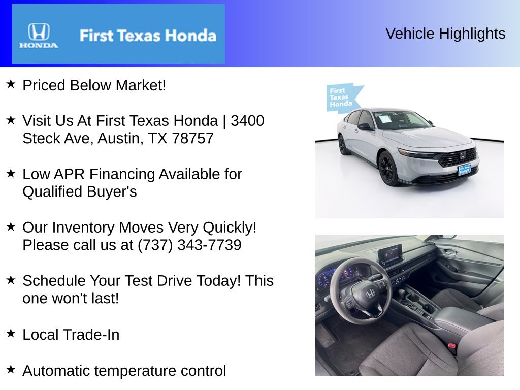 Used Car 2025 Honda Accord  Se For Sale Under $30,000 In Austin, Texas
