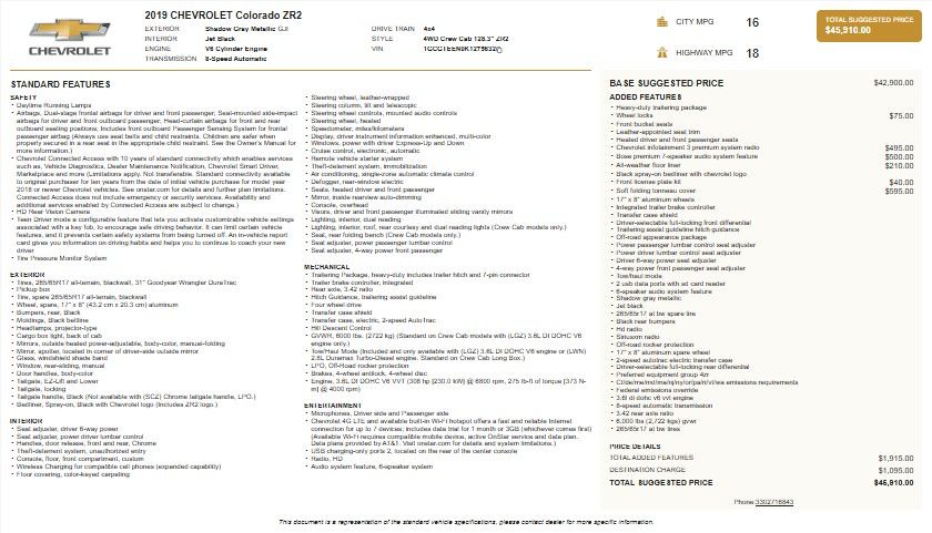 2019 Chevrolet Colorado ZR2 Crew Cab 4WD