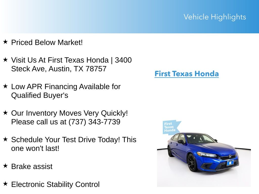 Used Car 2023 Honda Civic  Sport For Sale Under $25,000 In Austin, Texas
